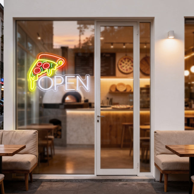 Pizza & White OPEN Neon Sign