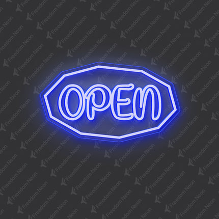 Blue Polygonal Outline "OPEN" Neon Sign