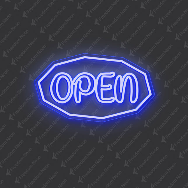 Blue Polygonal Outline "OPEN" Neon Sign