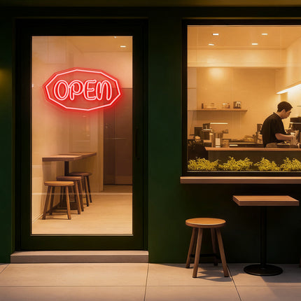 Red Polygonal Outline "OPEN" Neon Sign