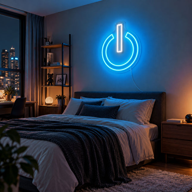 Ice Blue Power Button Neon Sign