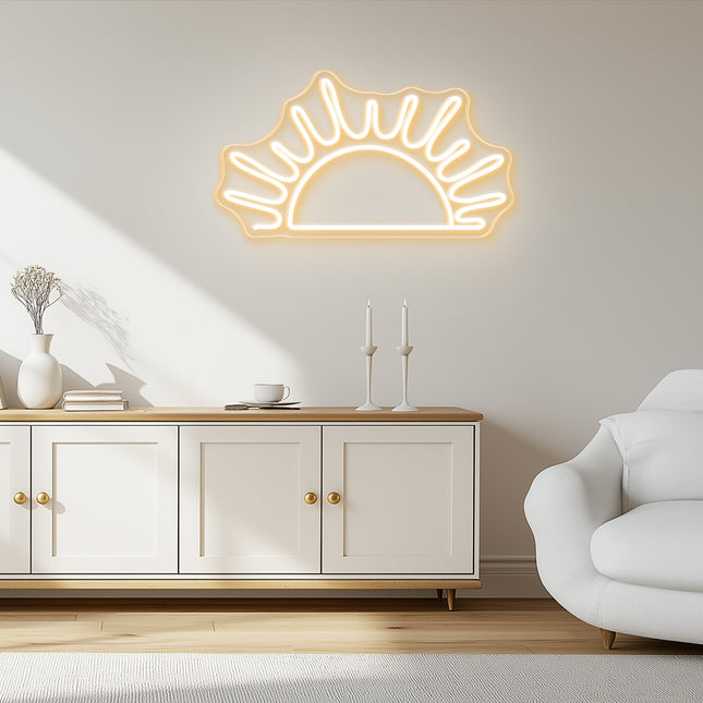 Warm White Radiant Rising Sun Neon Sign