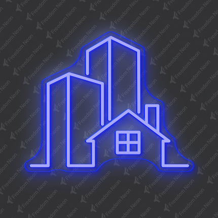 Blue Real Estate City House Neon Sign