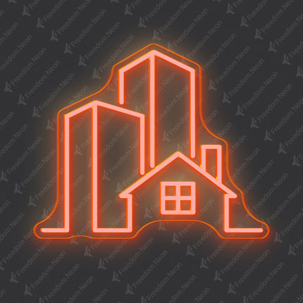 Golden Yellow Real Estate City House Neon Sign