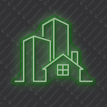 Green Real Estate City House Neon Sign