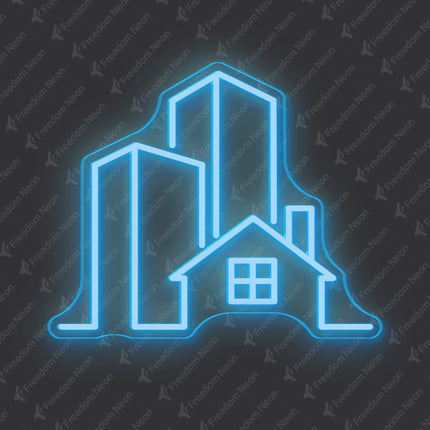 Ice Blue Real Estate City House Neon Sign