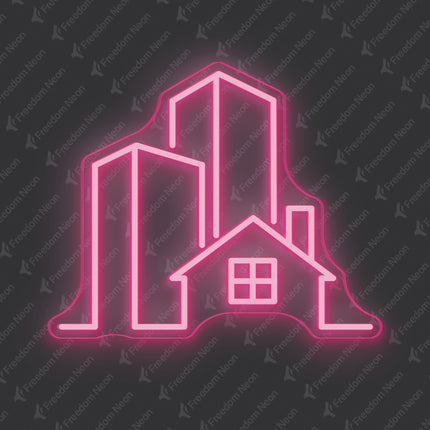 Light Pink Real Estate City House Neon Sign