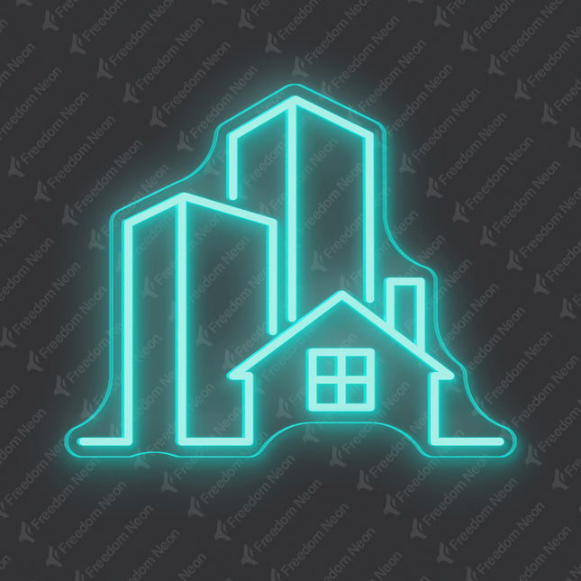 Mint Green Real Estate City House Neon Sign