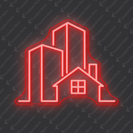 Red Real Estate City House Neon Sign