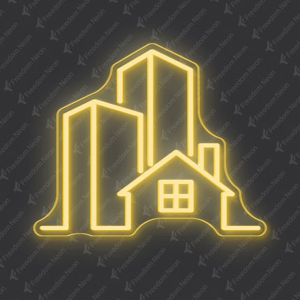 Warm White Real Estate City House Neon Sign