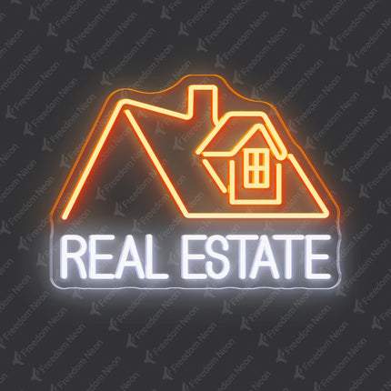 Golden Yellow & White Real Estate Logo Neon Sign