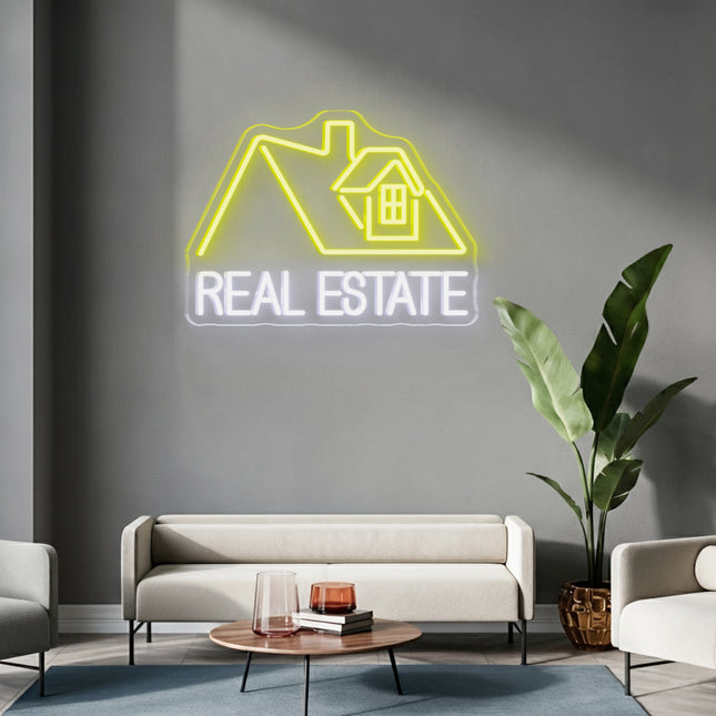 Lemon Yellow & Wihite Real Estate Logo Neon Sign