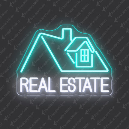 Mint Green & Wihite Real Estate Logo Neon Sign