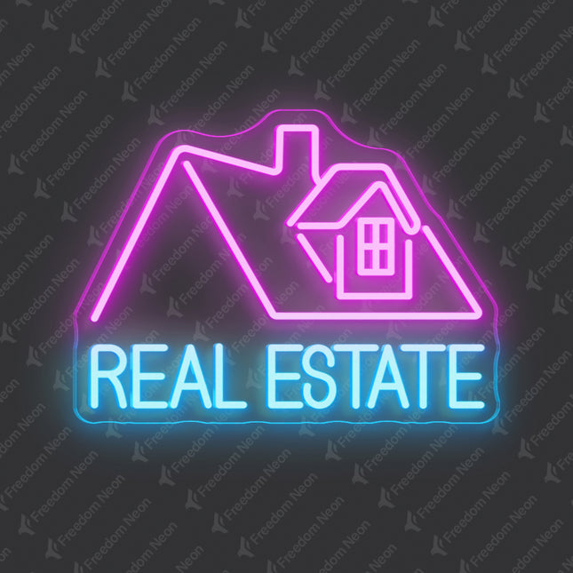 Pink & Ice Blue Real Estate Logo Neon Sign