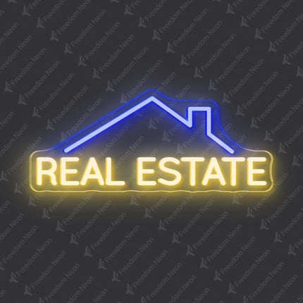 Blue & Warm White Real Estate & Roof Neon Sign