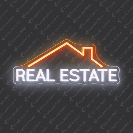 Golden Yellow & White Real Estate & Roof Neon Sign