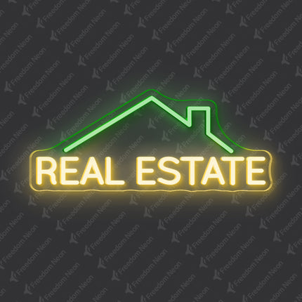 Green & Warm White Real Estate & Roof Neon Sign