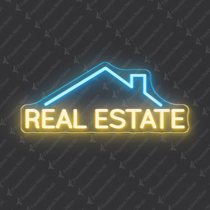 Ice Blue & Warm White Real Estate & Roof Neon Sign
