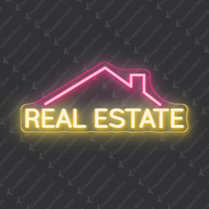 Light Pink & Warm White Real Estate & Roof Neon Sign