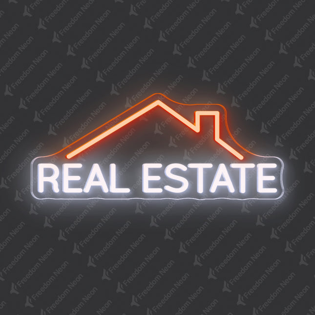 Orange & White Real Estate & Roof Neon Sign