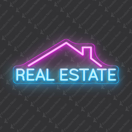 Pink & Ice Blue Real Estate & Roof Neon Sign