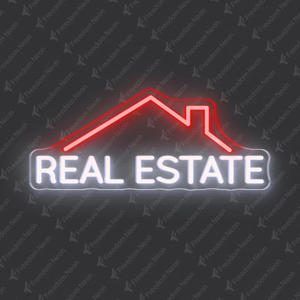 Red & White Real Estate & Roof Neon Sign