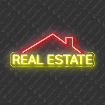 Red & Yellow Real Estate & Roof Neon Sign