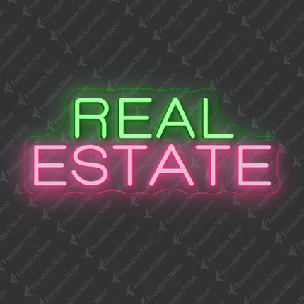 Green & Light Pink REAL ESTATE text Neon Sign