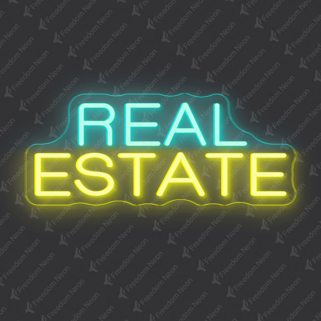 Ice Blue & Yellow REAL ESTATE text Neon Sign