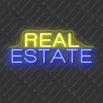 Lemon Yellow & Blue REAL ESTATE Text Neon Sign
