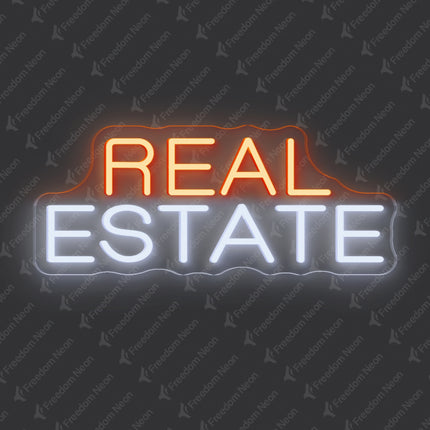 Orange & White REAL ESTATE text Neon Sign