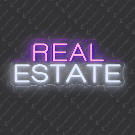 Purple & White REAL ESTATE text Neon Sign