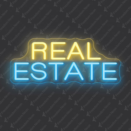 Warm White & Ice Blue REAL ESTATE text Neon Sign