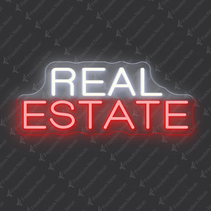 White & Red REAL ESTATE text Neon Sign