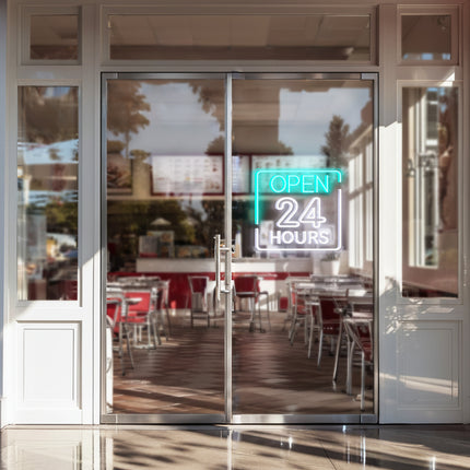 Mint Rectangular Open 24 Hours Neon Sign