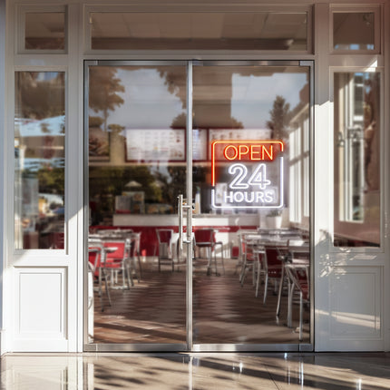 Orange Rectangular Open 24 Hours Neon Sign