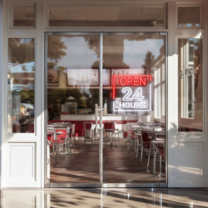 Red Rectangular Open 24 Hours Neon Sign