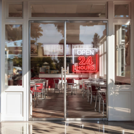 White Rectangular Open 24 Hours Neon Sign