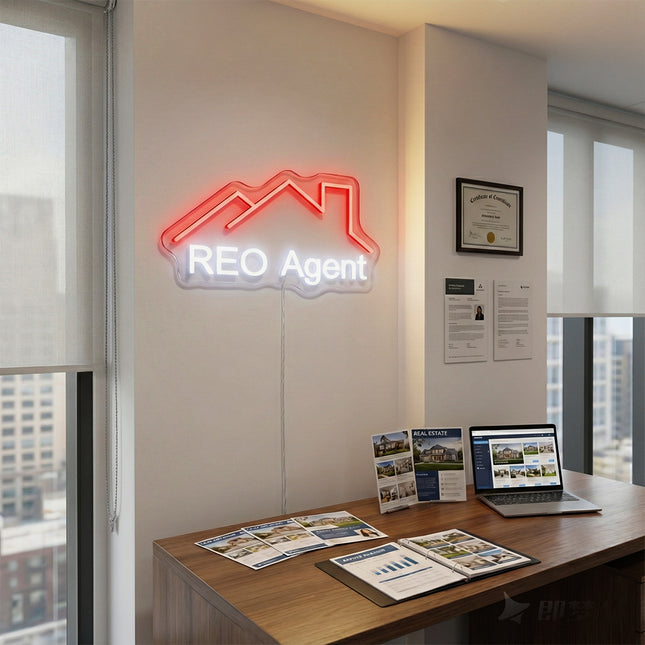 Red & White REO Agent Neon Sign