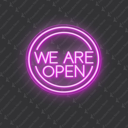 Pink Round "We Are OPEN" Neon Sign