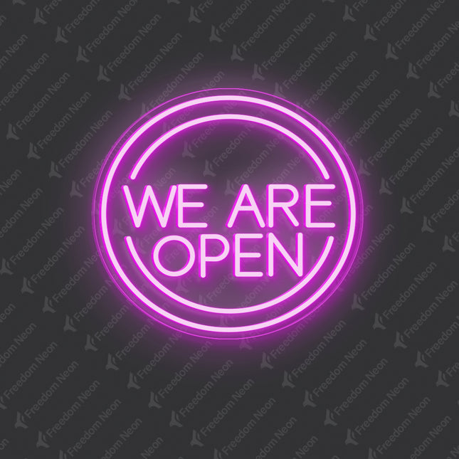 Pink Round "We Are OPEN" Neon Sign