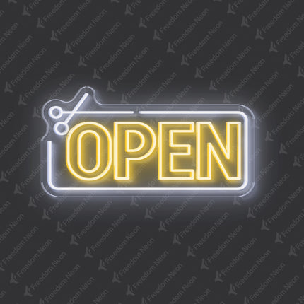 Scissors Frame & Warm White Open Neon Sign
