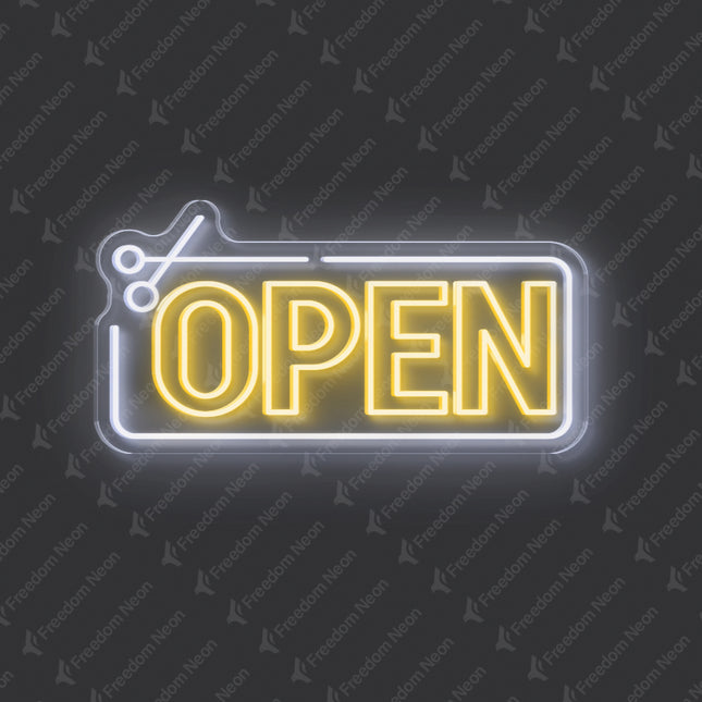 Scissors Frame & Warm White Open Neon Sign