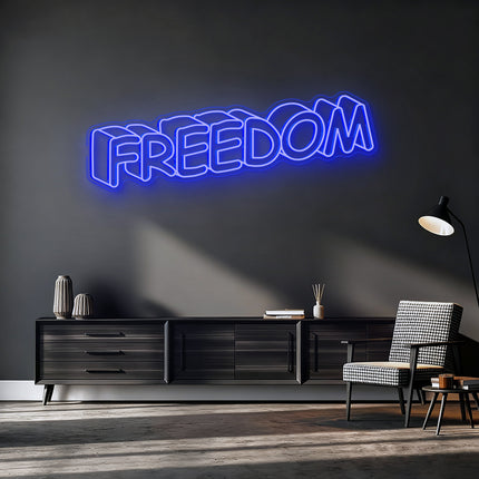 Blue Shadow Effect Freedom Neon Sign