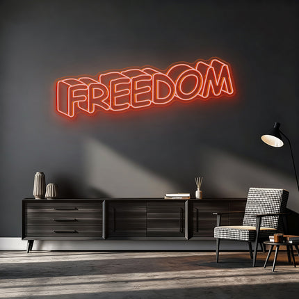 Orange Shadow Effect Freedom Neon Sign