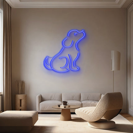 Blue Sitting Puppy Neon Sign