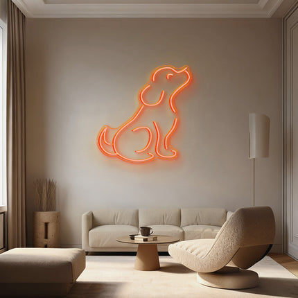Golden Yellow Sitting Puppy Neon Sign