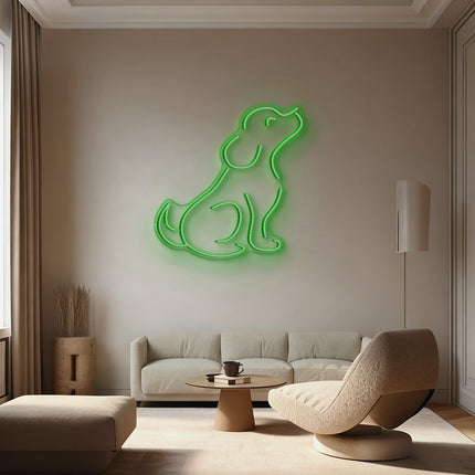 Green Sitting Puppy Neon Sign
