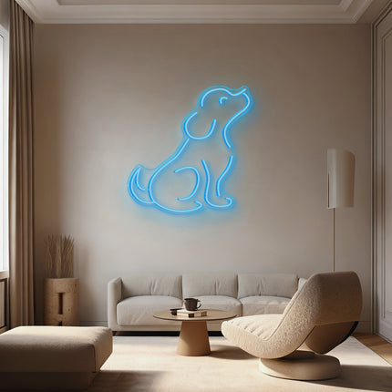 Ice Blue Sitting Puppy Neon Sign