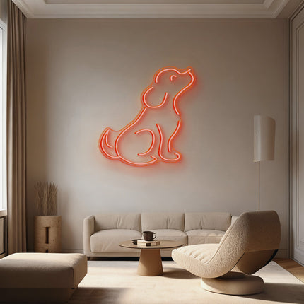 Orange Sitting Puppy Neon Sign